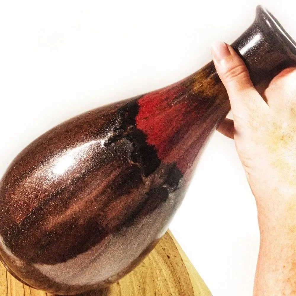 Tall Raku Drip Glazed Ceramic Studio Art Vase
